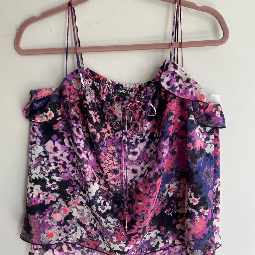 Express sleeveless Top ,Size: XS with summer blossom colors print
